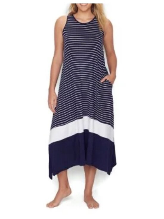 Donna Karan Other - Donna Karan Soft Model Maxi Nightgown Striped Navy White Sleeveless Women L